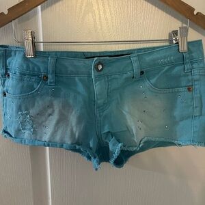 Vintage Y2K Freestyle Light Blue Distressed Micro Mini Jean Shorts